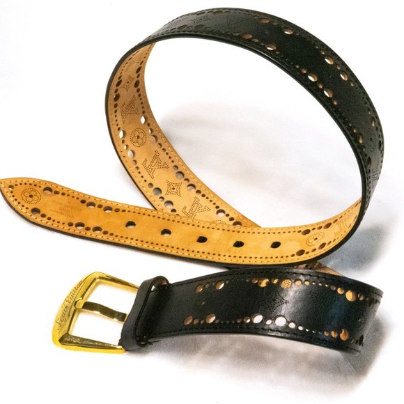Louis Vuitton Black Perforated Leather Phoenix Belt Designer Size 90 | 36 - Picture 8 of 10